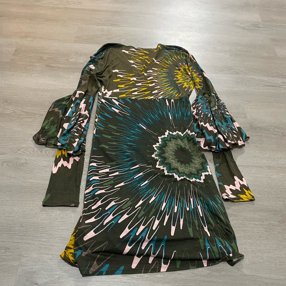 M by Missoni knee length lightweight viscose v neck printed boho hippie dress 8 - Picture 2 of 7